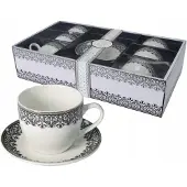 Livello Koffieservies: 6 Porseleinen Kopjes met Gouden Rand & Schotels
