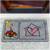 ANRO Huisje met Hart Deurmat Grijs 40x70 cm - Antislip - 3D-effect