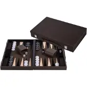 Longfield Backgammon 18" Olijfgroen & cream in lederen koffer -