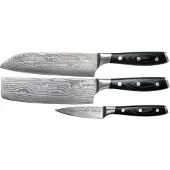 Couteaux de cuisine Eden Classic Damast 3-delige Messenset - Santoku, Nakiri & Officemes