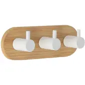 Tendance Patère triple en bambou et métal peint adhésif 3M blanc