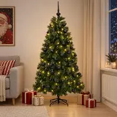 vidaXL Kunstkerstboom met kerstbal 210 cm 300 LED's Warmwit