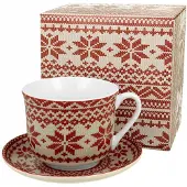 Duo Jumbo Kerstmok met Schotel - Rode Trui Porselein 450ml