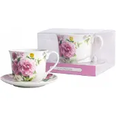 Livello Porseleinen Mok met Schotel - Roze Bloemen - 400 ml