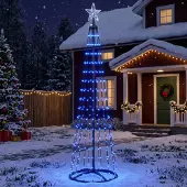 vidaXL Led-kegelkerstboom 180 cm 250 LED's Blauw Staal Wit