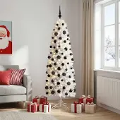 vidaXL Smalle kunstkerstboom met kerstbal 180 cm 300 LED's Warmwit