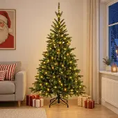 vidaXL Kunstmatige Hinged Kerstboom 210 cm 300 LED's Warmwit