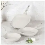 Berlinger Haus Koekenpannenset Mat Crème 3-Delig - Koekenpan ø 20 & 24 cm, Grillpan 28 cm - Geschikt voor alle warmtebronnen