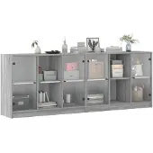 DKD Home Decor Boekenkast met deuren 204x37x75 cm hout grijs sonoma eikenkleur