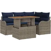 vidaXL Tuinset, 5-delig, 4 zitplaatsen, grijs en marineblauw