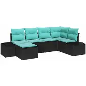 vidaXL Tuinset met 6 zitplaatsen, zwart en turquoise, van polyrotan