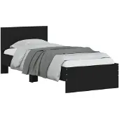 vidaXL Bedframe met hoofdeinde bewerkt hout zwart 90x200 cm
