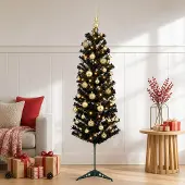 vidaXL Smalle kunstkerstboom met kerstbal 120 cm 150 LED's Warmwit
