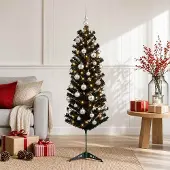 vidaXL Smalle kunstkerstboom met kerstbal 120 cm 150 LED's Warmwit