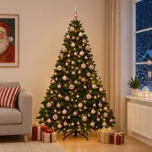vidaXL Kunstkerstboom donkergroen met kerstballen 240 cm 300 LED's