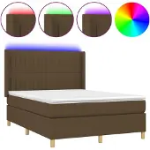 vidaXL Boxspring met matras en LED stof donkerbruin 140x200 cm