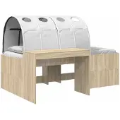 vidaXL Bedframe met tunnel en planken, 3 stuks, Sonoma-eikenhout en wit