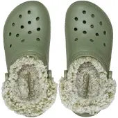 Crocs - Classic Fleece Lined Clog - Pantoffels M8 / W10, olijfgroen