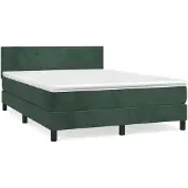 vidaXL Boxspring met matras fluweel donkergroen 140x190 cm