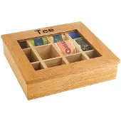 Aps Houten theebox met 12 vakken, licht hout