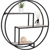 QUVIO Wandplank rond Milan - Staal/hout - Ø62 - Zwart
