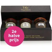 Woodwick Deluxe Cadeauset – 3x Mini Geurkaarsen - Houtig