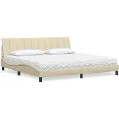 vidaXL Bed met matras "Hanko" stof crèmekleurig 200x200 cm