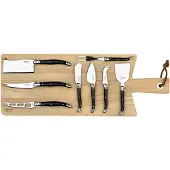 Laguiole 8 Kaasmessen Zwart met houten Serveerplank 'Premium Line'