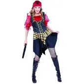 Vegaoo Zwart rood en goudkleurig piratenkostuum voor vrouwen