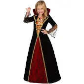Rubies Verkleedkostuum - ATOSA - Middeleeuwse Vampier Meisje - Lange Jurk - Zwart en Rood Fluweel - Zwarte Kant