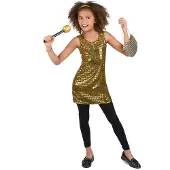 Vegaoo Goudkleurig glitter disco kostuum voor meisjes