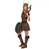 Vegaoo Bruin viking kostuum met helm voor vrouwen