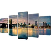 vidaXL Canvas muurdruk set Brooklyn Bridge rivier uitzicht 200 x 100 cm