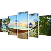 vidaXL Canvas muurdruk set zandstrand met hangmat 100 x 50 cm