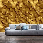 Karo-art Fotobehang - Gouden bladeren
