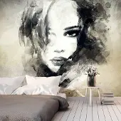 Karo-art Fotobehang - Mysterieuze vrouw , zwart wit