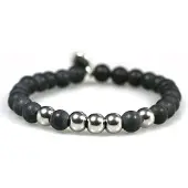Heaven Eleven - heren armband - natuursteen Onyx Matte - RVS Edelstaal kraal- 21cm (voor andere maten zie omschrijving)