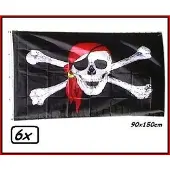Thema party 6x Piratenvlag Bones color 90x150cm