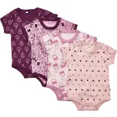 Pippi Baby Pippi Rompers s/s - 4-pack - Roze/Paars m. Patroon - - 68 - Rompers Korte Mouw
