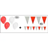 Themaparty 200x Ballonnen rood/wit en 6x Vlaglijn rood/wit