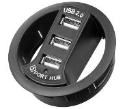 Pro inbouw USB hub met 3 poorten - USB2.0 - busgevoed / zwart - 1,5 meter