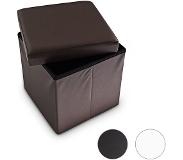 Relaxdays Kleine poef vierkant - Kruk kunstleer - Zwart wit bruin - 38x38x38 - Opslag 40 L wit