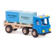 New Classic Toys vrachtwagen Havenlijn 40 cm hout blauw 3 delig