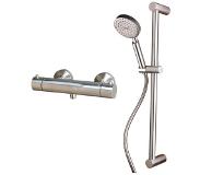 Sento Stainless Bow RVS316 Thermostaat douchekraan inclusief RVS316 glijstangset