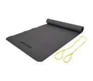 Tunturi TPE Yogamat - Fitnessmat 3mm dik - geel koord - Antraciet - Incl. gratis fitness app