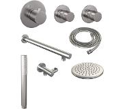 Brauer Brushed Edition thermostatische inbouw doucheset - geborsteld RVS PVD - hoofddouche 20cm - wandarm - staafhanddouche - geborsteld RVS PVD