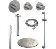 Brauer Brushed Edition thermostatische inbouw doucheset - geborsteld RVS PVD - hoofddouche 30cm - plafondsteun - staafhanddouche - met glijstang - geborsteld RVS PVD