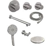 Brauer Brushed Edition thermostatische inbouw doucheset - geborsteld RVS PVD - hoofddouche 20cm - wandarm - ronde handdouche - geborsteld RVS PVD