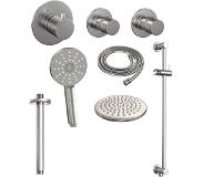 Brauer Brushed Edition thermostatische inbouw doucheset - geborsteld RVS PVD - hoofddouche 20cm - plafondsteun - ronde handdouche - met glijstang - geborsteld RVS PVD
