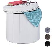 Relaxdays poef met opbergruimte - hocker - rond - zitbank - voetenbank - opvouwbaar - 70 l - wit